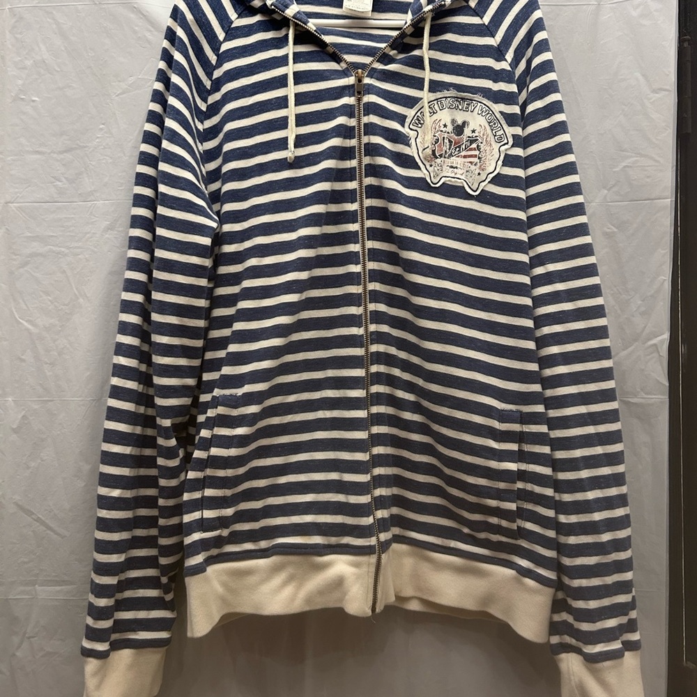 Disney Blue and White Striped Hoodie Shirt Zipper Front Sz XXL  100% Cotton Pre/